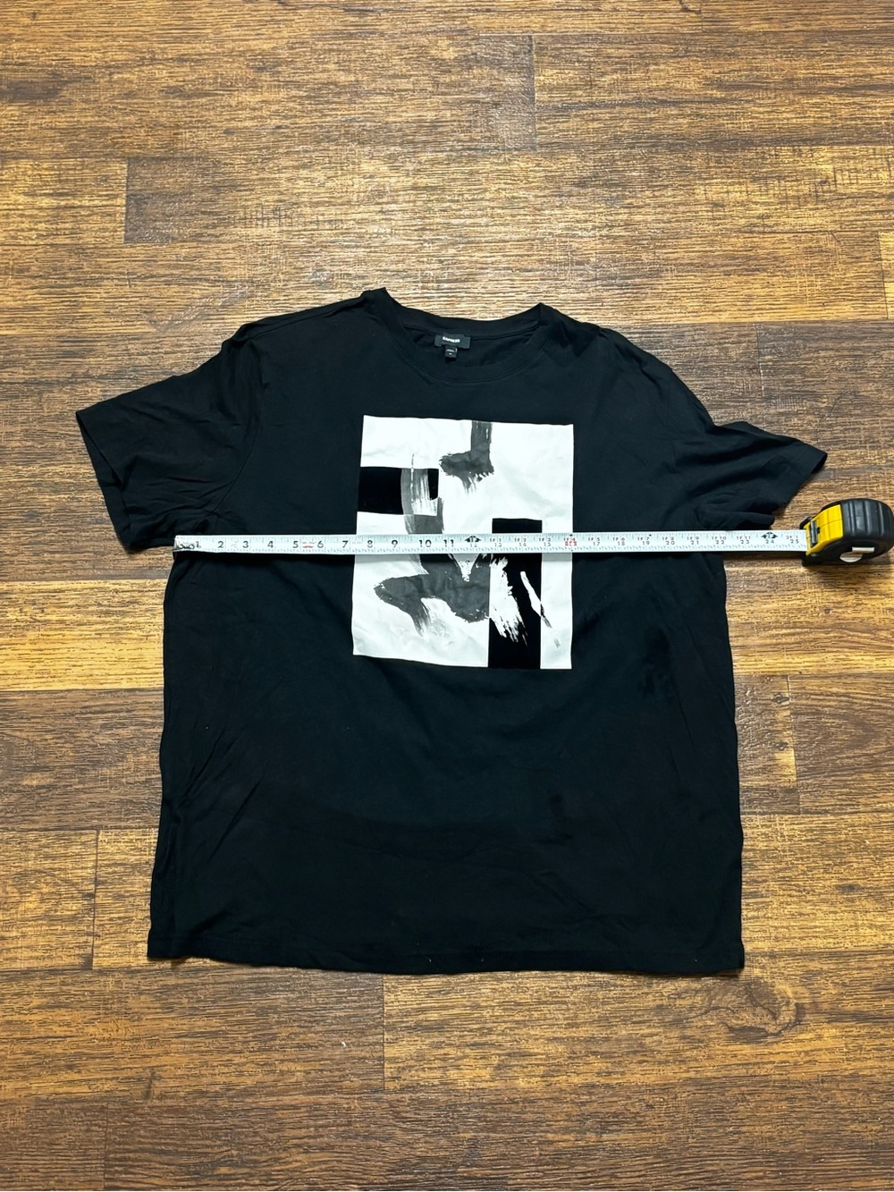 Express Black Short-Sleeve Tee with White & Gray Square Graphic